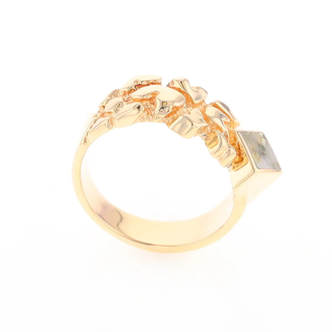 Gold Quartz Ring Diamond Shape Inlay Nugget Design Band