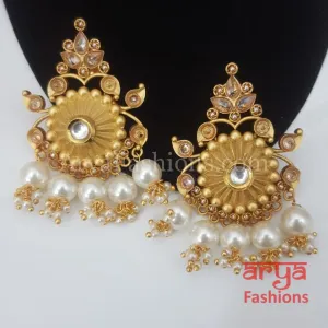 Golden Chandbali Earring with golden and Pearl beads