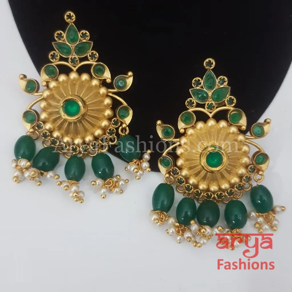 Golden Chandbali Earring with golden and Pearl beads