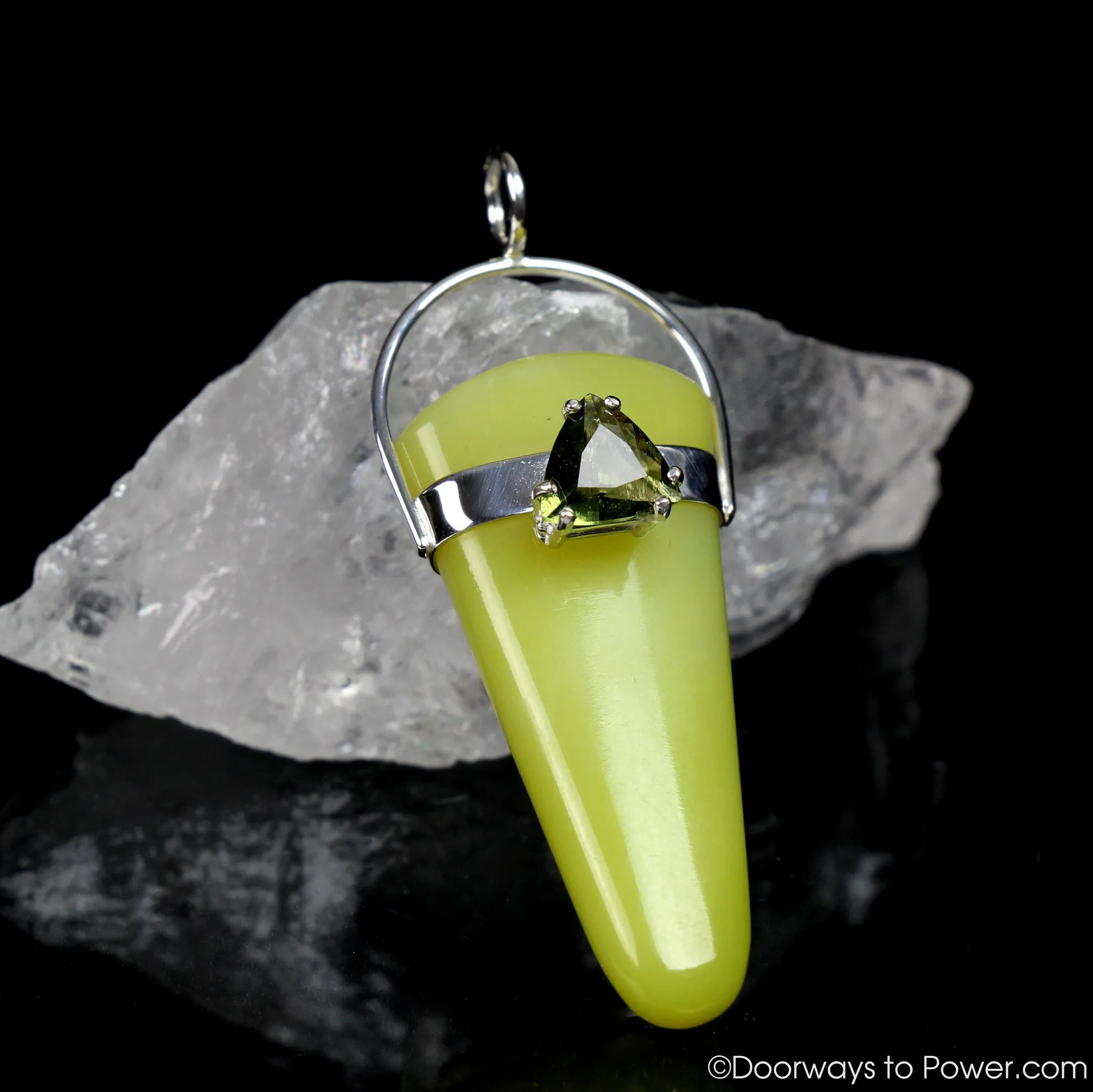 Healerite Pendant w/ Moldavite .925 SS