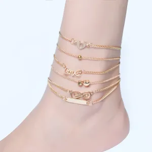 Heart-Shaped 8-Character Love Six-Piece Anklet Female