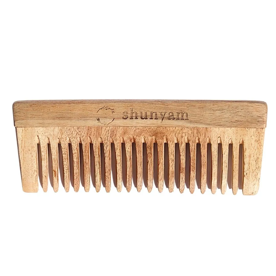 Herb oil infused Neem Comb Pack of 2 (Dual Teeth and Detangler Comb)