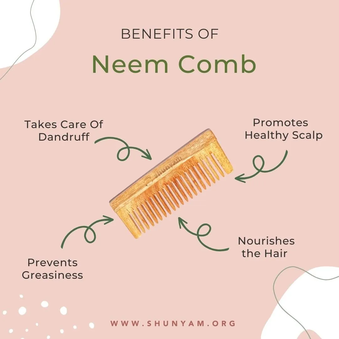 Herb oil infused Neem Comb Pack of 2 (Dual Teeth and Detangler Comb)