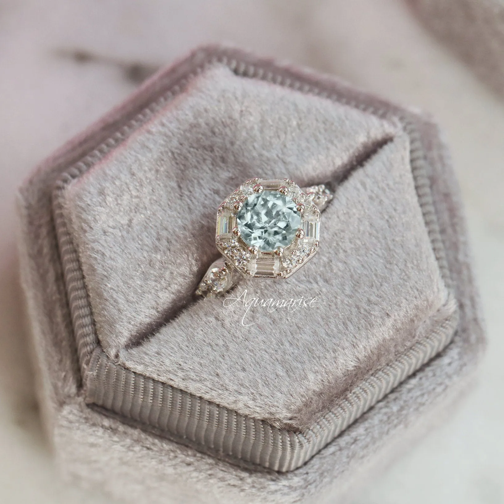 Hexagon Aquamarine Ring- Sterling Silver