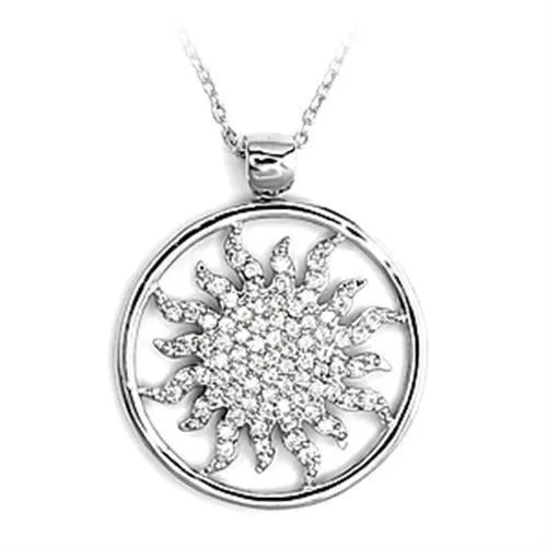 High-Polished 925 Sterling Silver Chain Pendant with AAA Grade CZ in Clear for Women Style 6X324