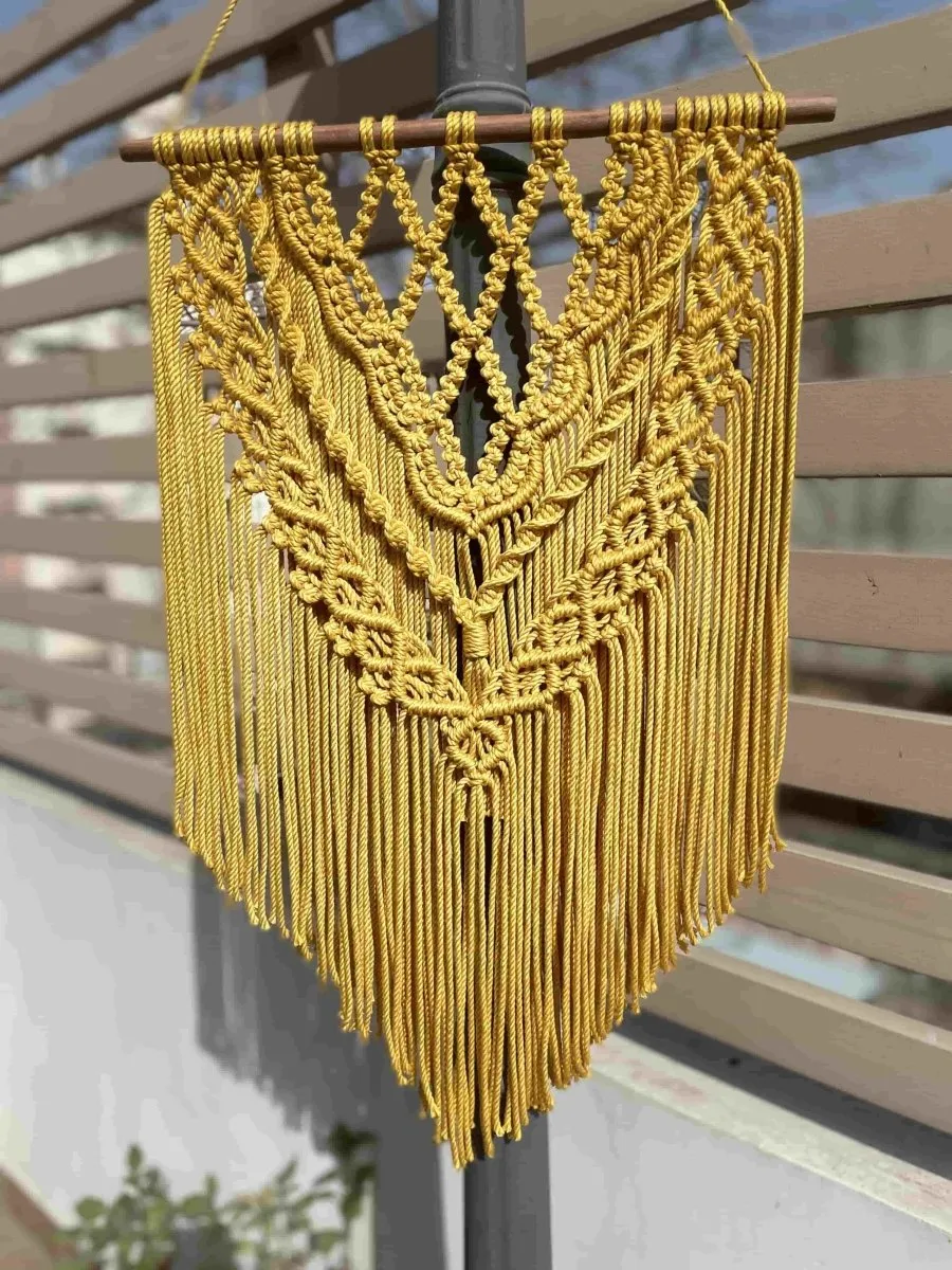 Honey Comb Yellow Macrame Cotton Wall Art