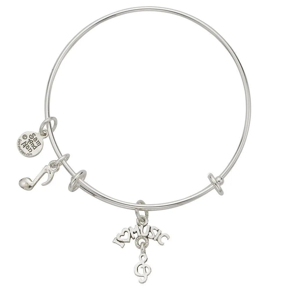 I Love Music Charm Bangle Bracelet