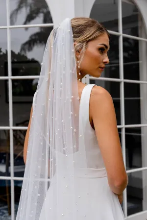 INES Pearl Embellished Long Wedding Veil