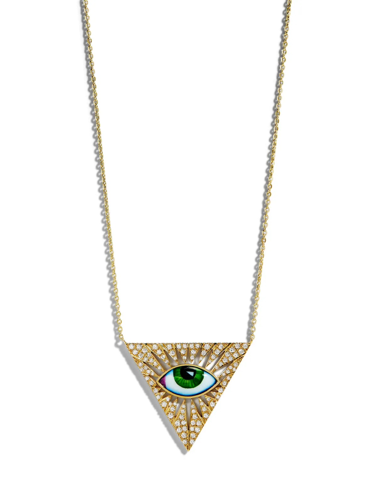 Isida Petit Vert Diamond Triangle Evil Eye Yellow Gold Necklace