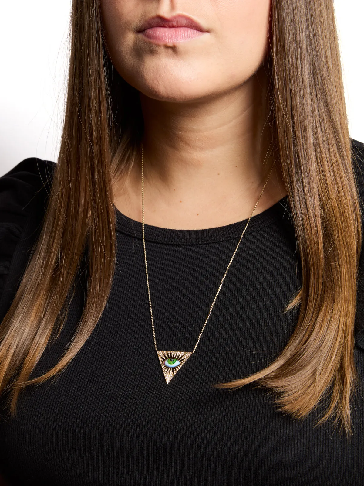 Isida Petit Vert Diamond Triangle Evil Eye Yellow Gold Necklace