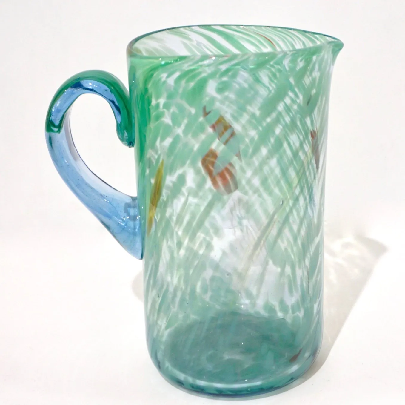 Italian Mottled Murano Glass Modern Pitcher Jug with Acqua Green Red Murrine