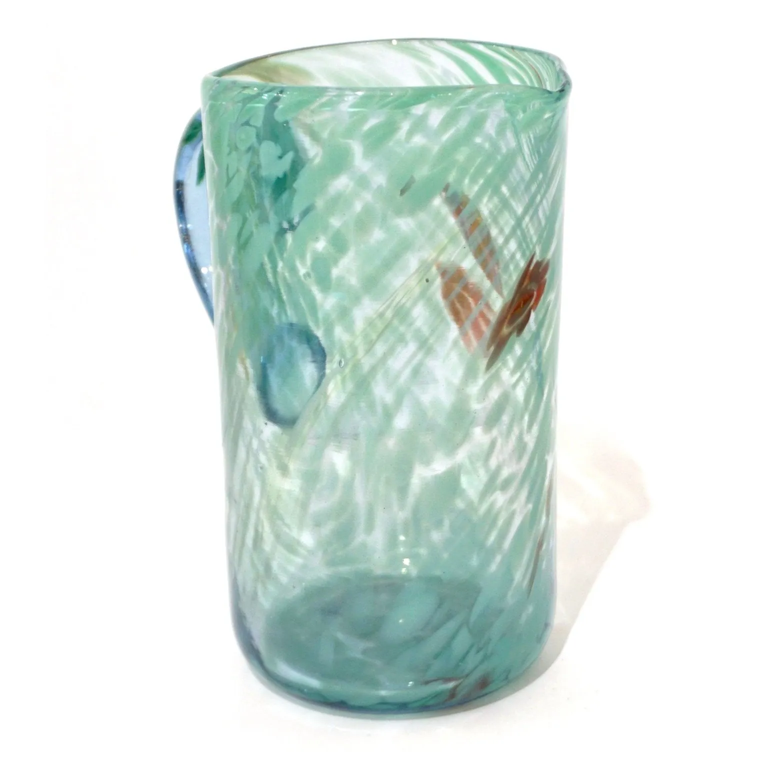 Italian Mottled Murano Glass Modern Pitcher Jug with Acqua Green Red Murrine