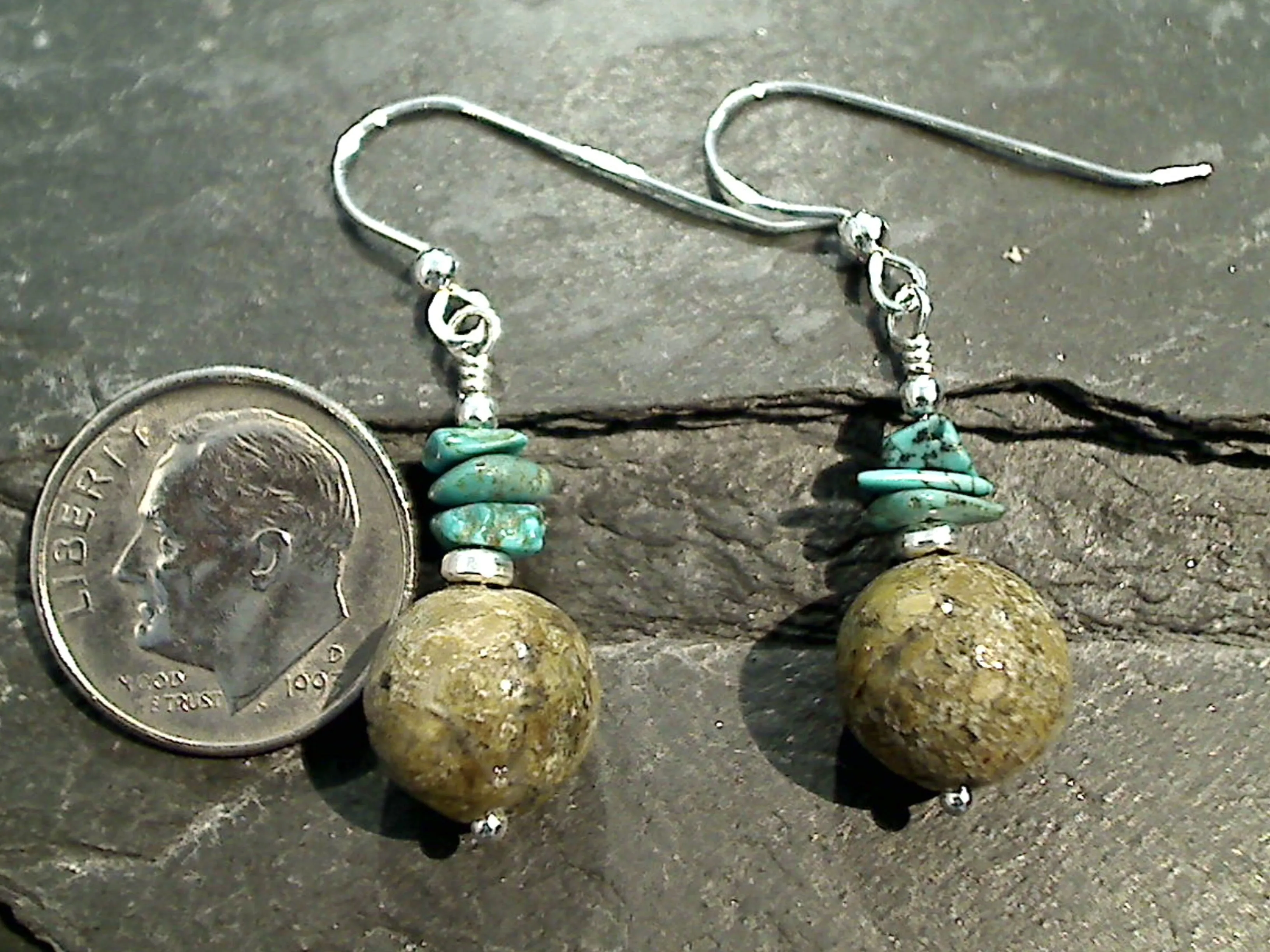 Jasper, Turquoise, Sterling Silver Earrings