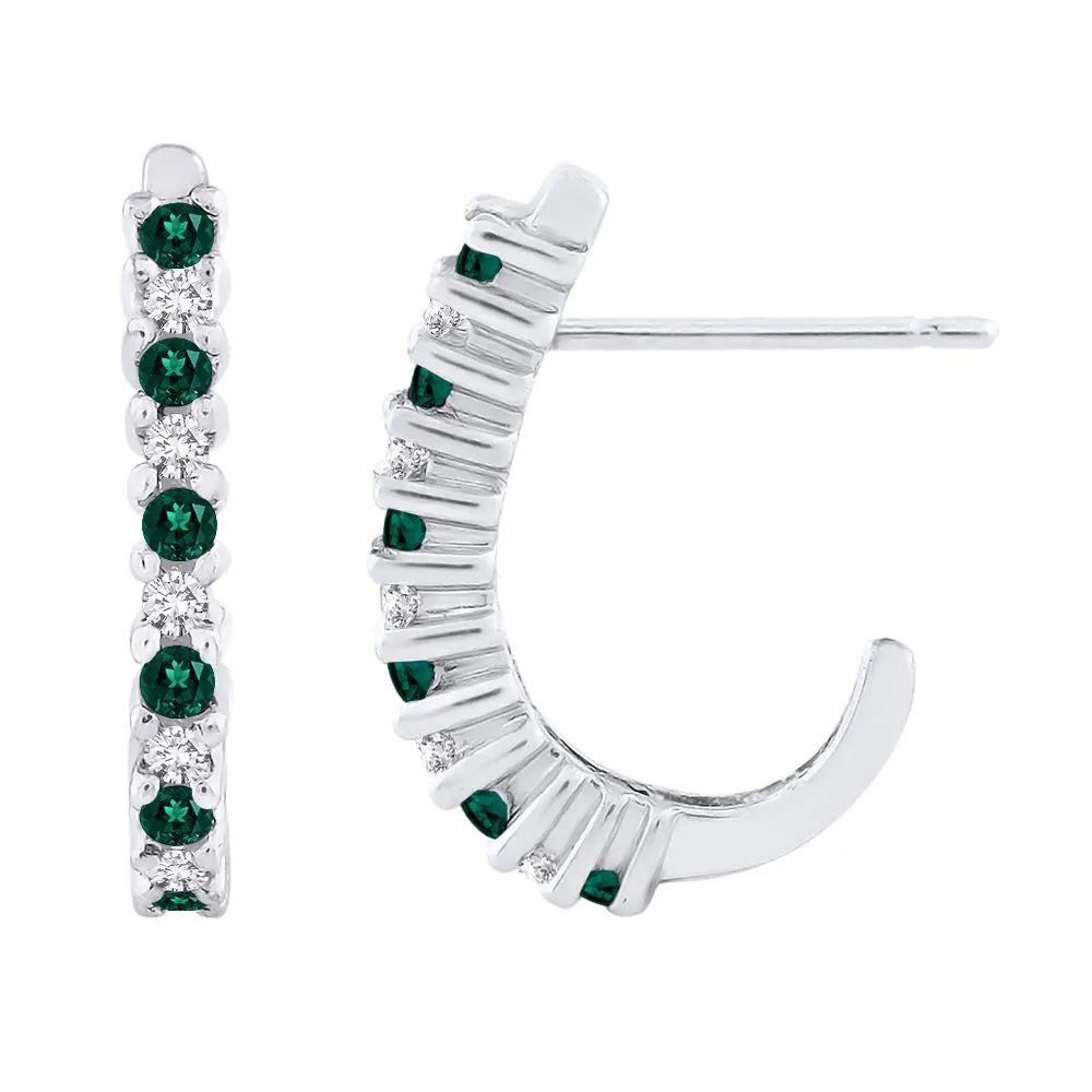 KATARINA Diamond with Emerald J-Hoop Earrings (1/5 cttw)