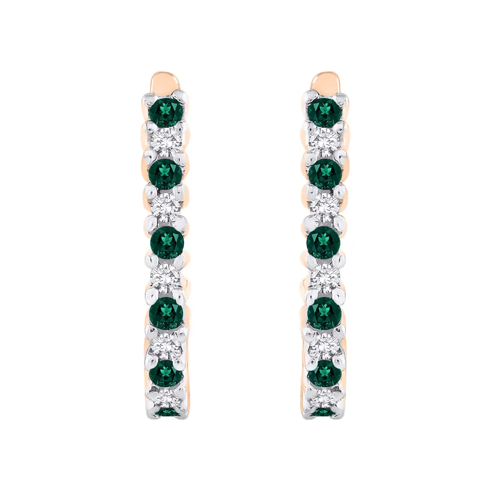 KATARINA Diamond with Emerald J-Hoop Earrings (1/5 cttw)