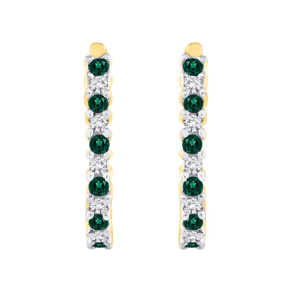 KATARINA Diamond with Emerald J-Hoop Earrings (1/5 cttw)