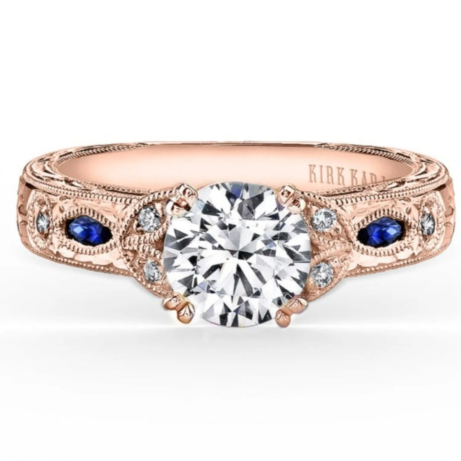 Kirk Kara "Dahlia" Marquise Shaped Blue Sapphire Diamond Engagement Ring