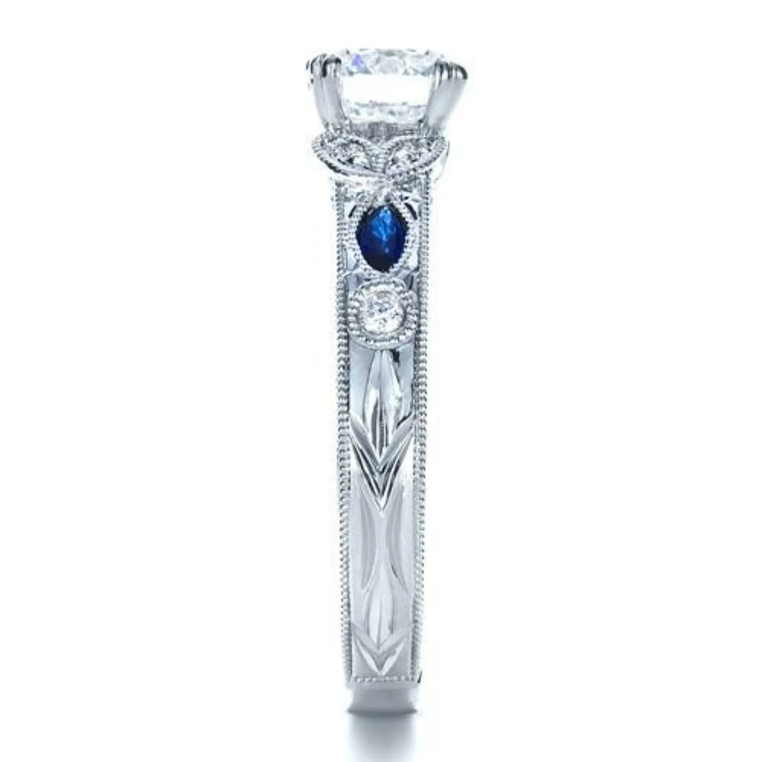 Kirk Kara "Dahlia" Marquise Shaped Blue Sapphire Diamond Engagement Ring