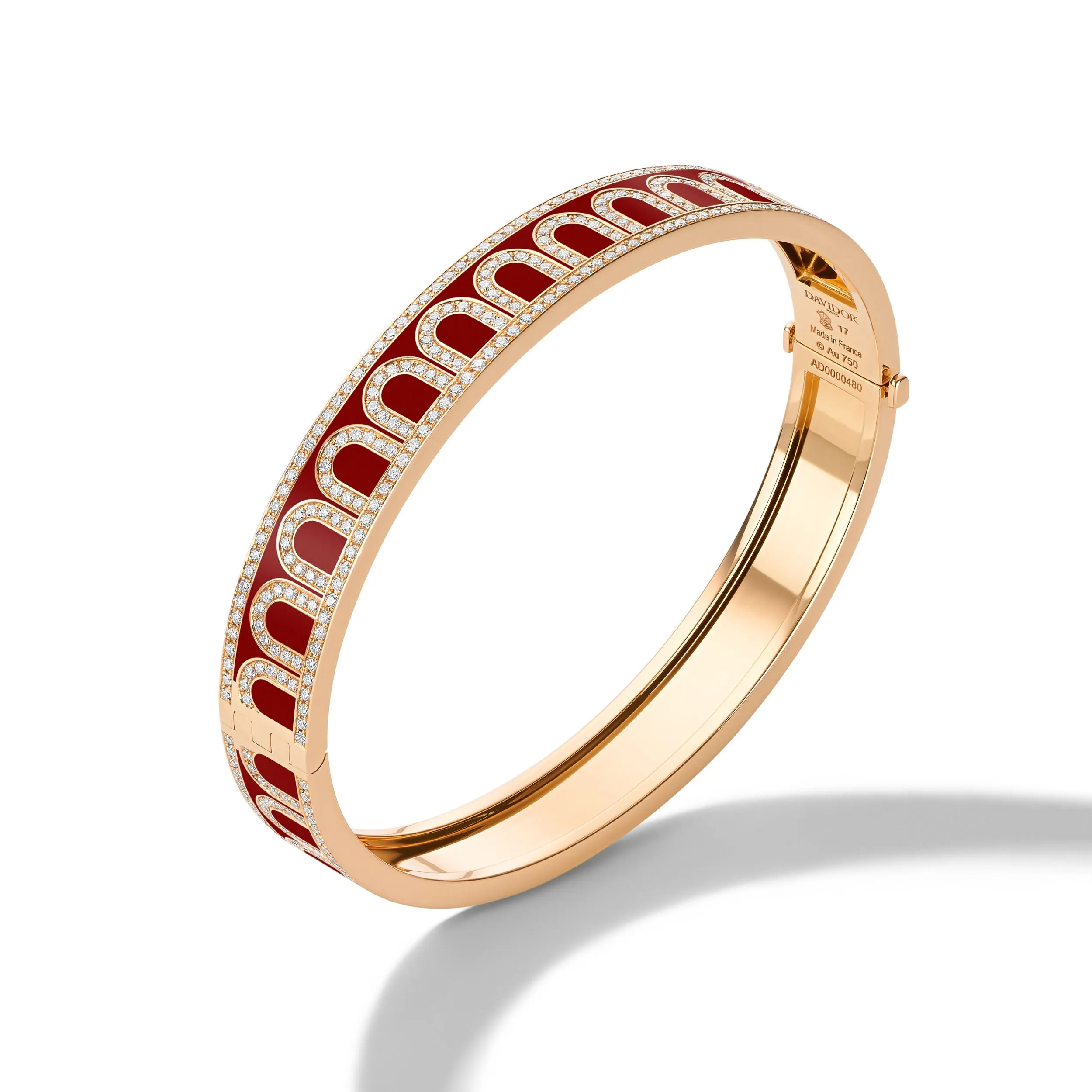 L'Arc de DAVIDOR Bangle MM, 18k Rose Gold with Lacquered Ceramic and Palais Diamonds