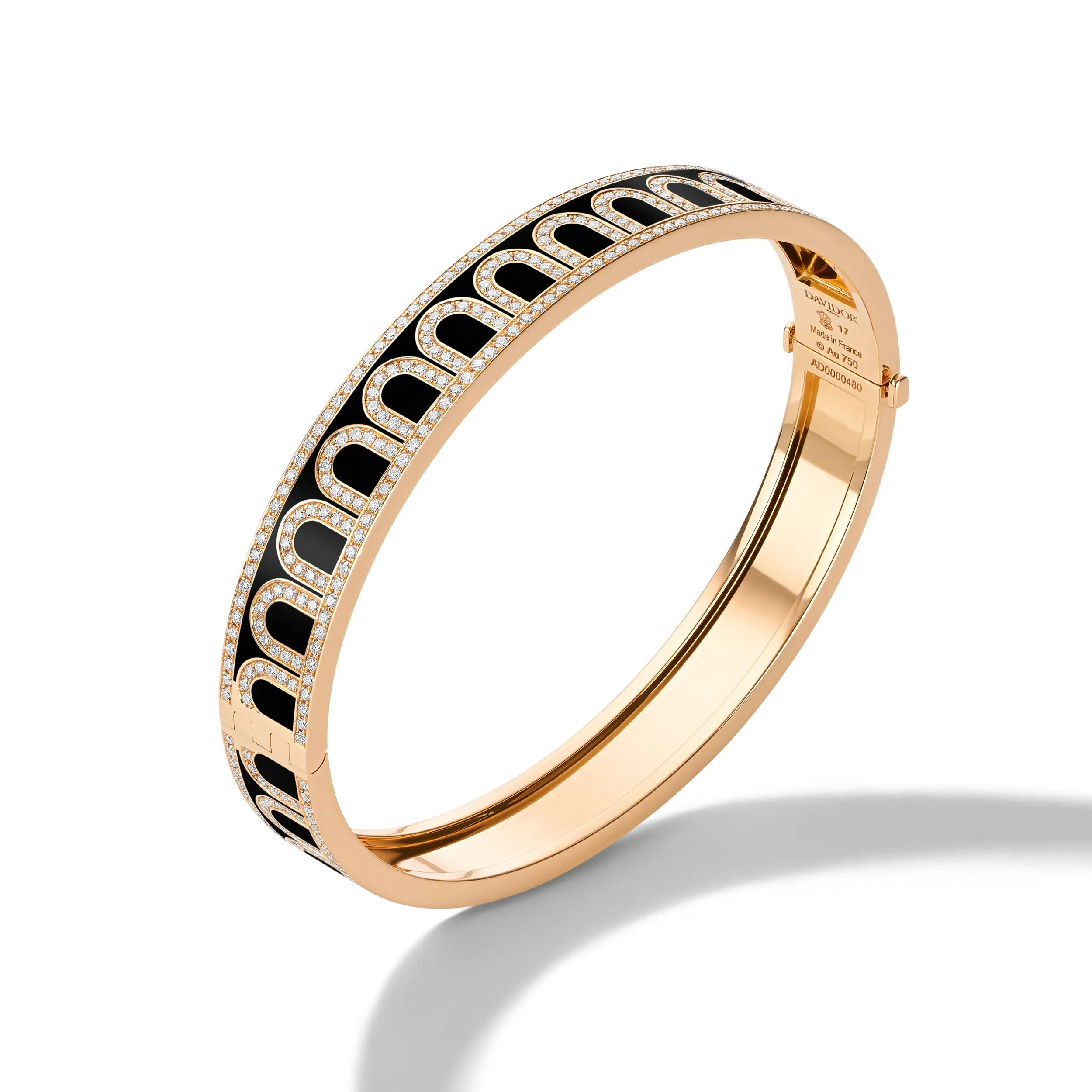 L'Arc de DAVIDOR Bangle MM, 18k Rose Gold with Lacquered Ceramic and Palais Diamonds