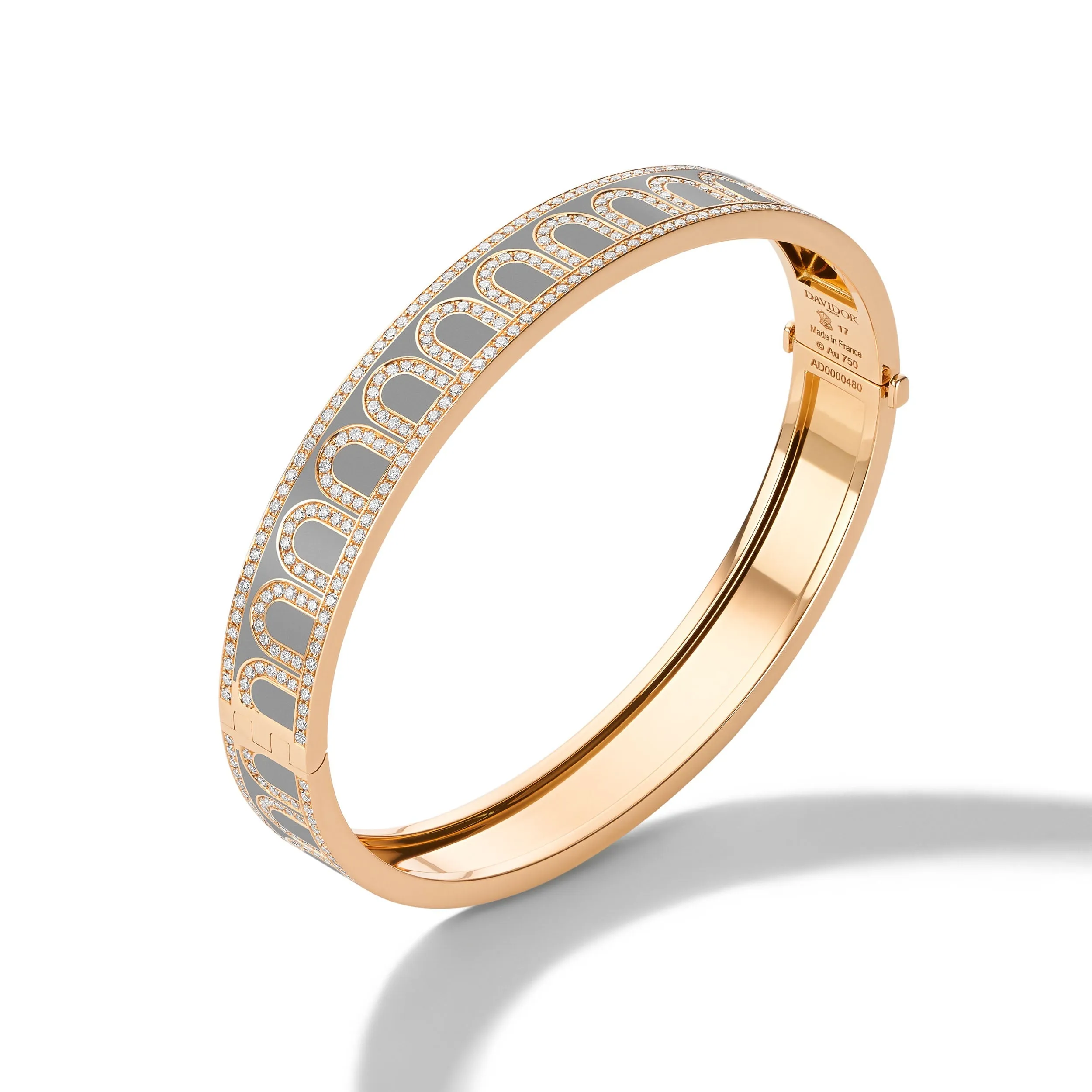 L'Arc de DAVIDOR Bangle MM, 18k Rose Gold with Lacquered Ceramic and Palais Diamonds