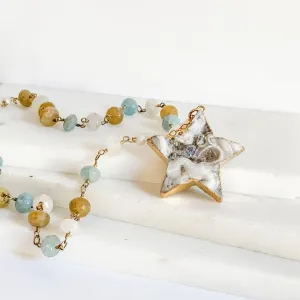 Large Druzy Quartz Star, Apatite, Sunstone and Quartz with 14K Gold Filled Necklace