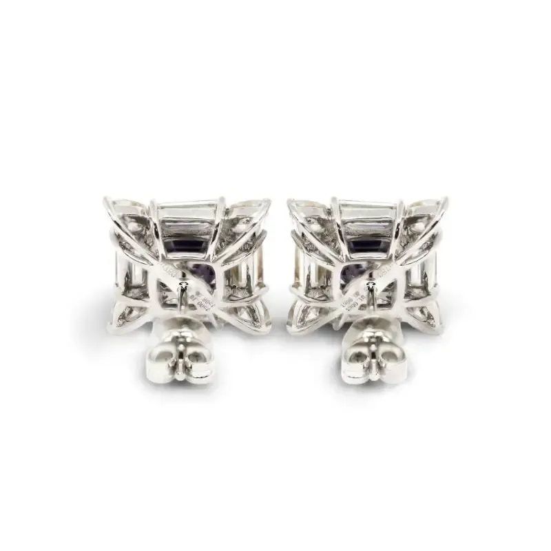 Lawrie Asscher Grey Blue Moissanite with Decorative Halo Stud Earrings in 18K gold