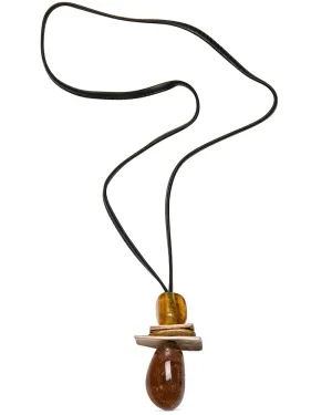 Leather and Honey Quartz Long Pendant Necklace