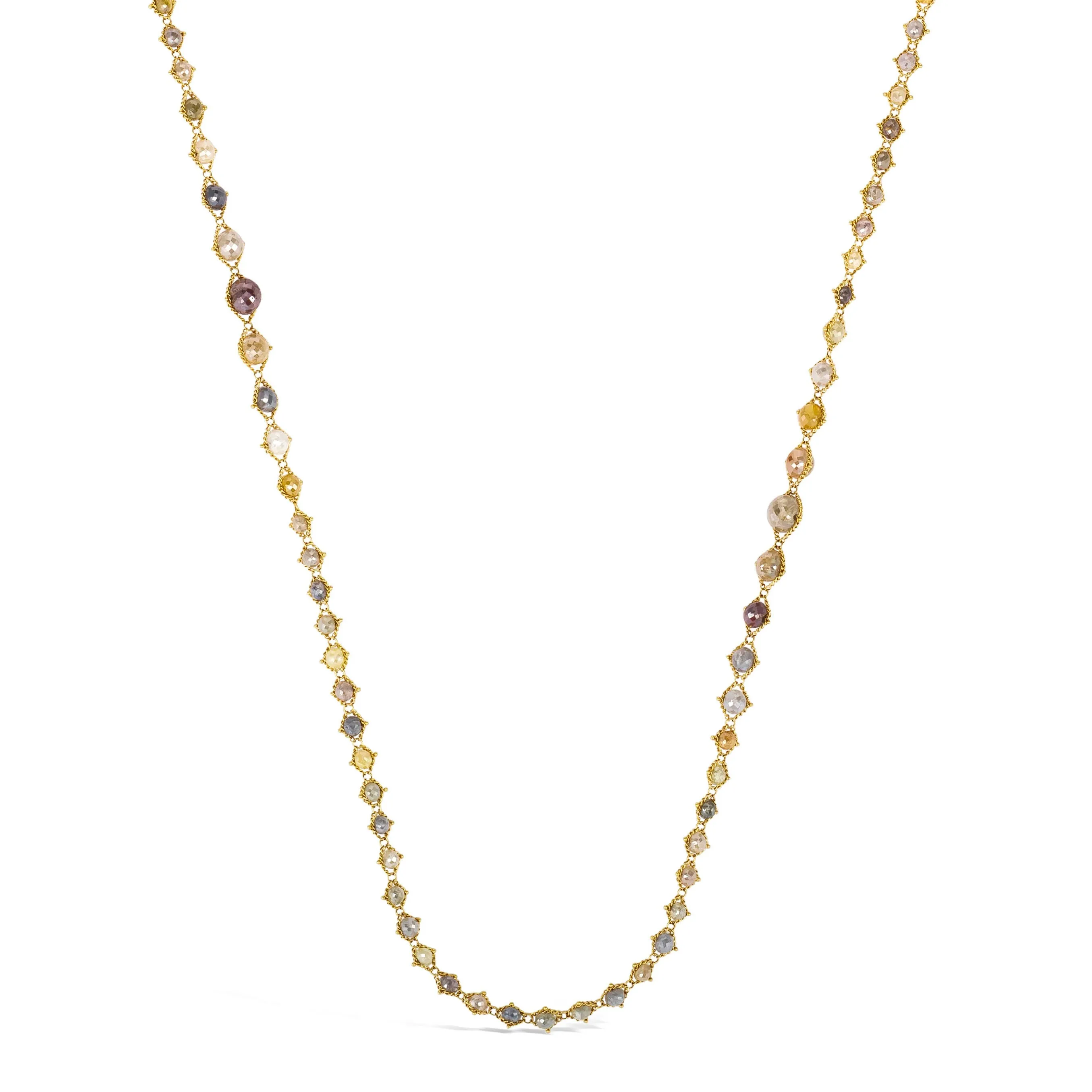 Long Multi-Colored Diamond Woven Necklace