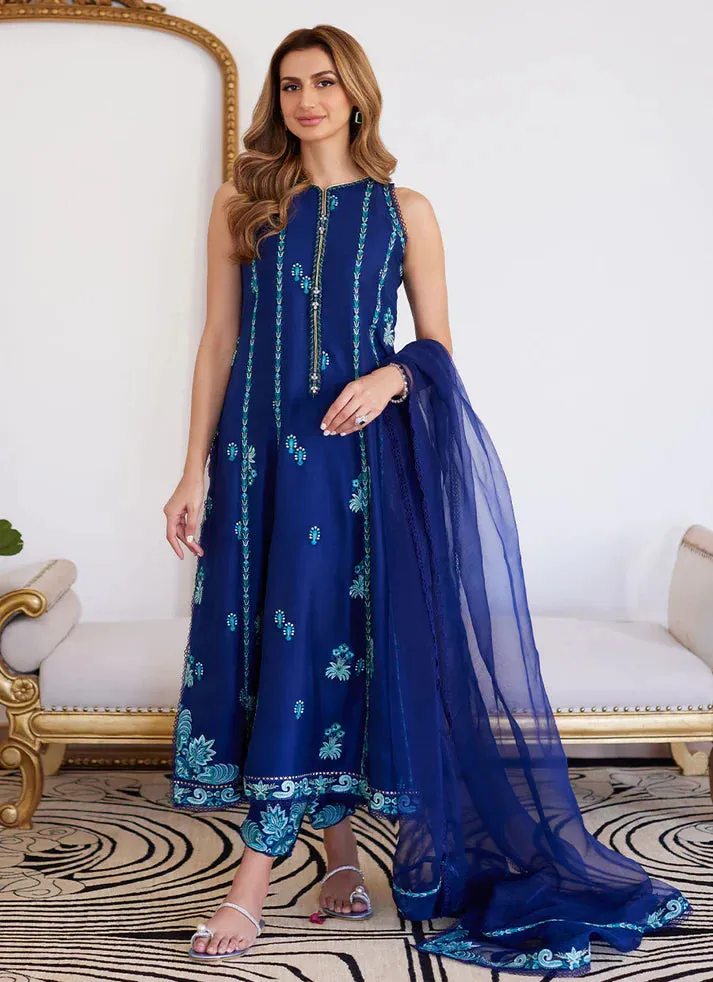 Luna Eid 24 - Elsyee Royal Blue Embroidered Raw Silk Shirt With Dupatta