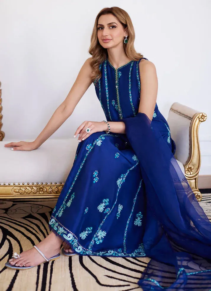 Luna Eid 24 - Elsyee Royal Blue Embroidered Raw Silk Shirt With Dupatta