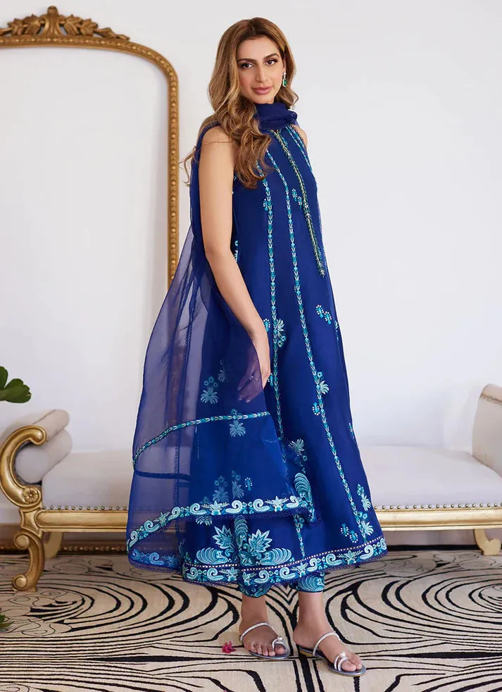 Luna Eid 24 - Elsyee Royal Blue Embroidered Raw Silk Shirt With Dupatta