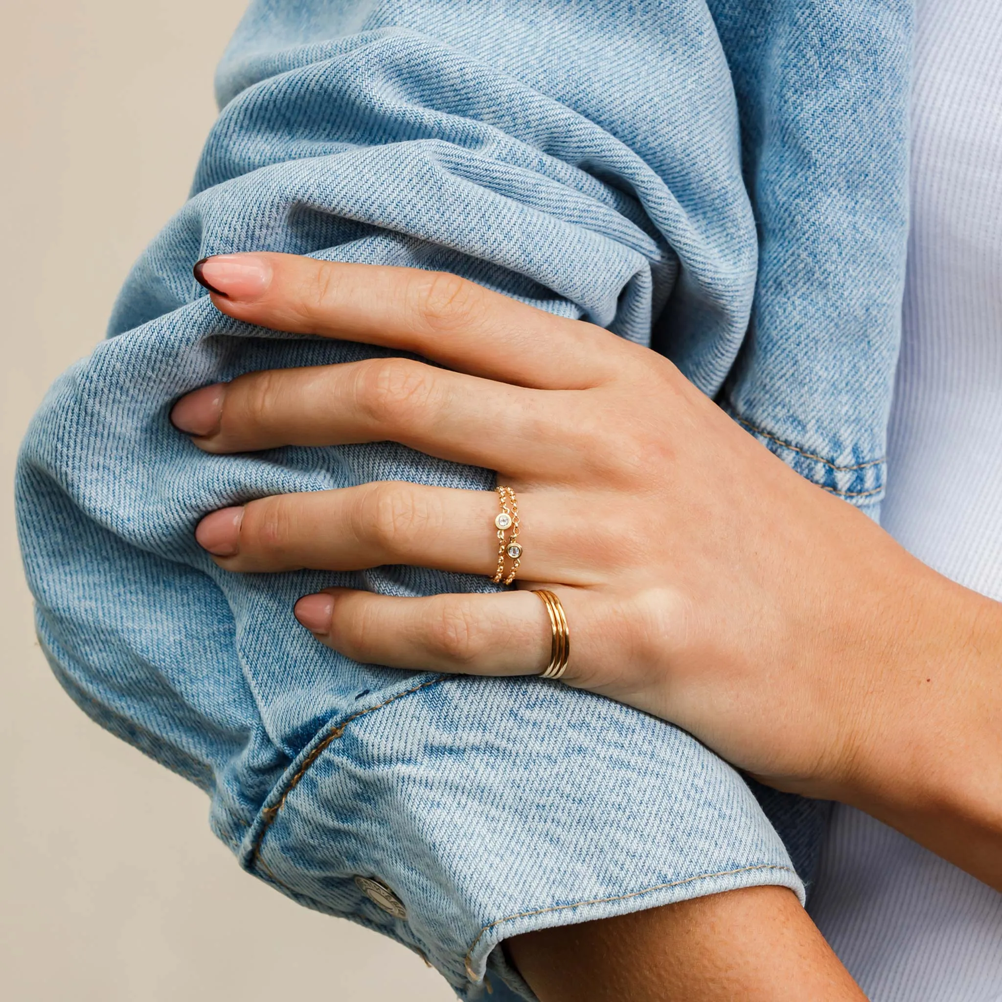 March Aquamarine Birthstone Chain Link Ring