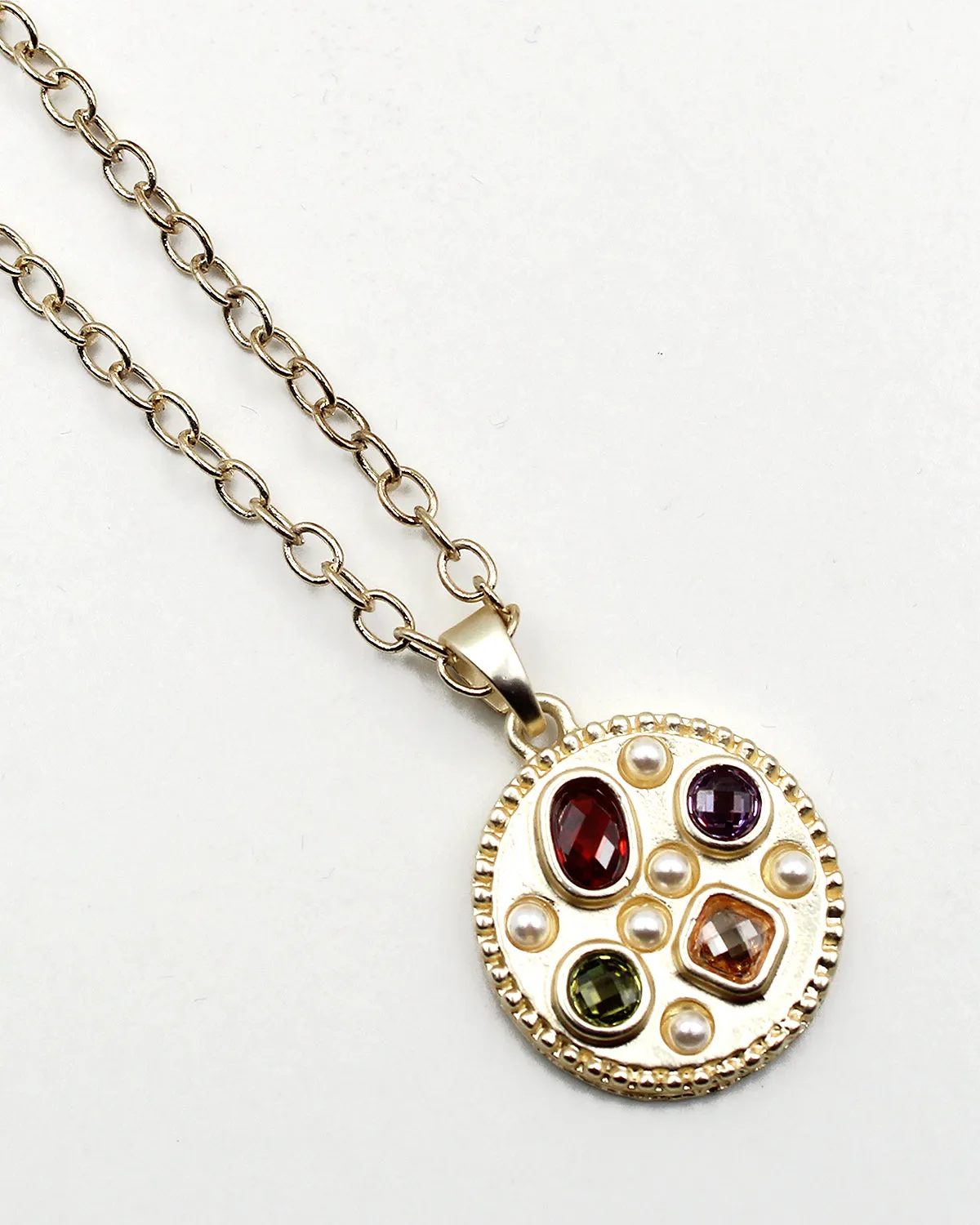 Matt Gold Metal Coin Pendant Necklace