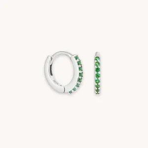 May Birthstone Huggies in Silver with Emerald CZ