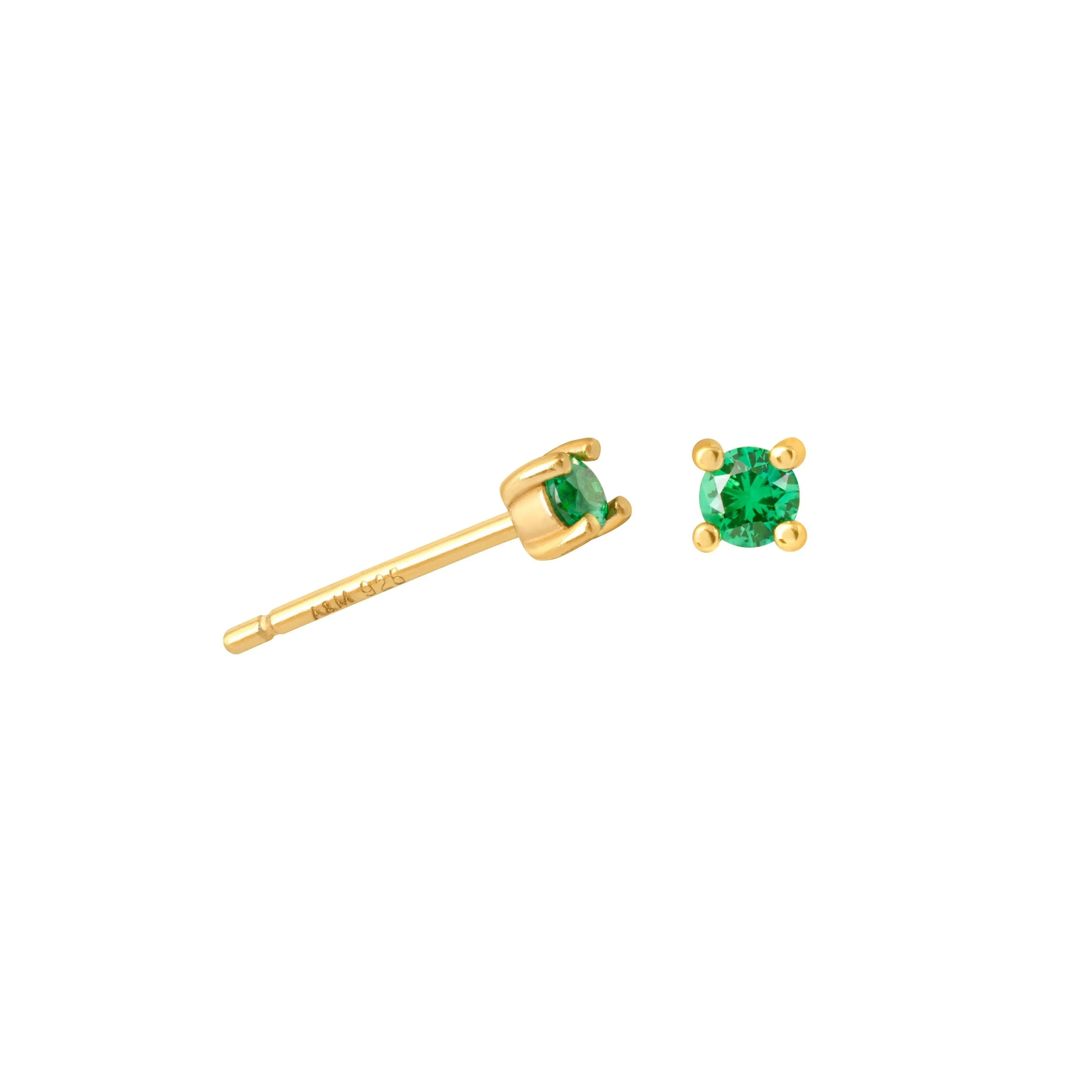 May Birthstone Stud Earrings in Gold with Emerald CZ