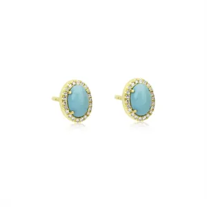 Meira T Diamond and Turquoise Stud Earrings