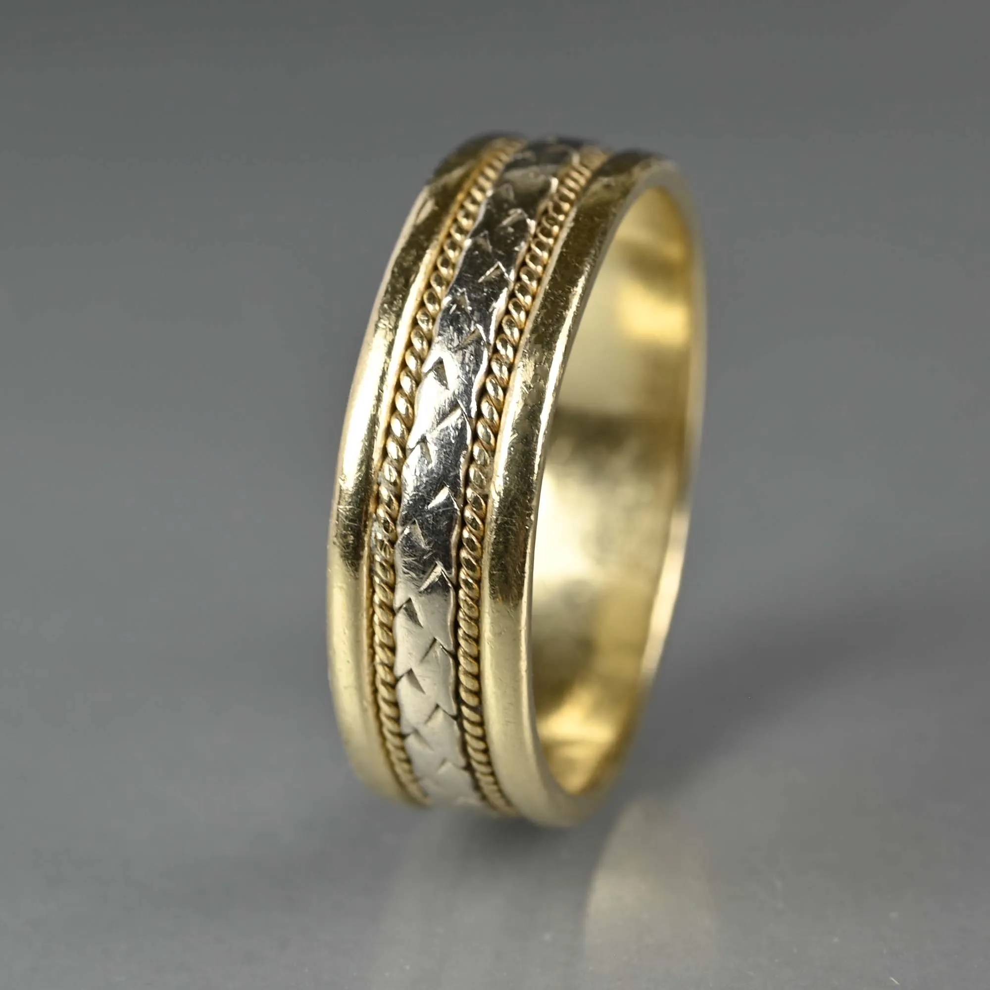 Mens Two Tone 14K Gold Wedding Band Ring