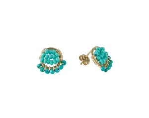 Mini Circle Earrings With Turquoise Drops - TURQUOISE