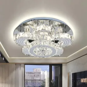 Modern LED Flower Blossom Crystal Ceiling Light in Stainless Steel Finish