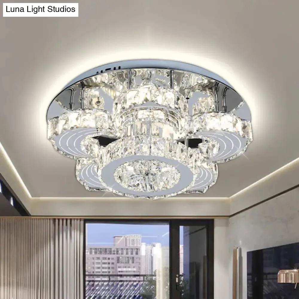 Modern LED Flower Blossom Crystal Ceiling Light in Stainless Steel Finish