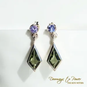 Moldavite Tanzanite Synergy 12 Crystal Earrings