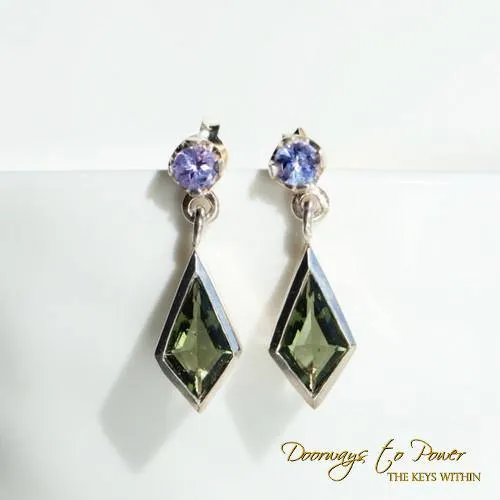 Moldavite Tanzanite Synergy 12 Crystal Earrings