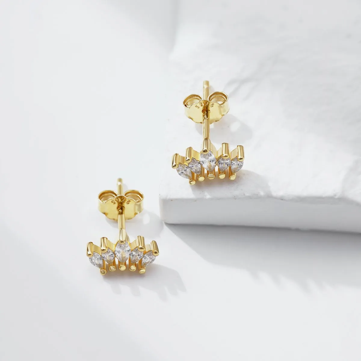 Multi Marquise CZ Curved Cluster Studs Earrings - Gold