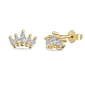 Multi Marquise CZ Curved Cluster Studs Earrings - Gold