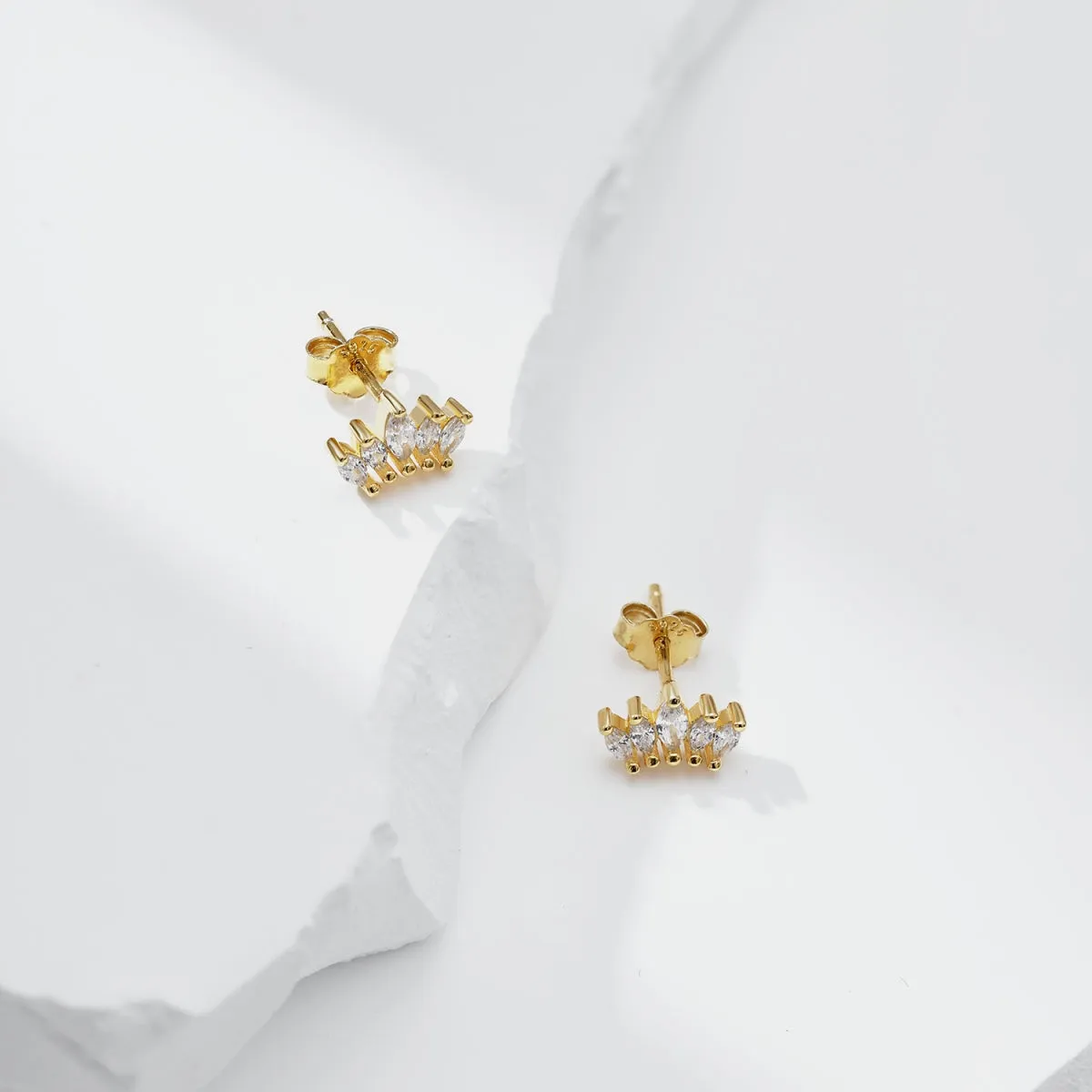 Multi Marquise CZ Curved Cluster Studs Earrings - Gold