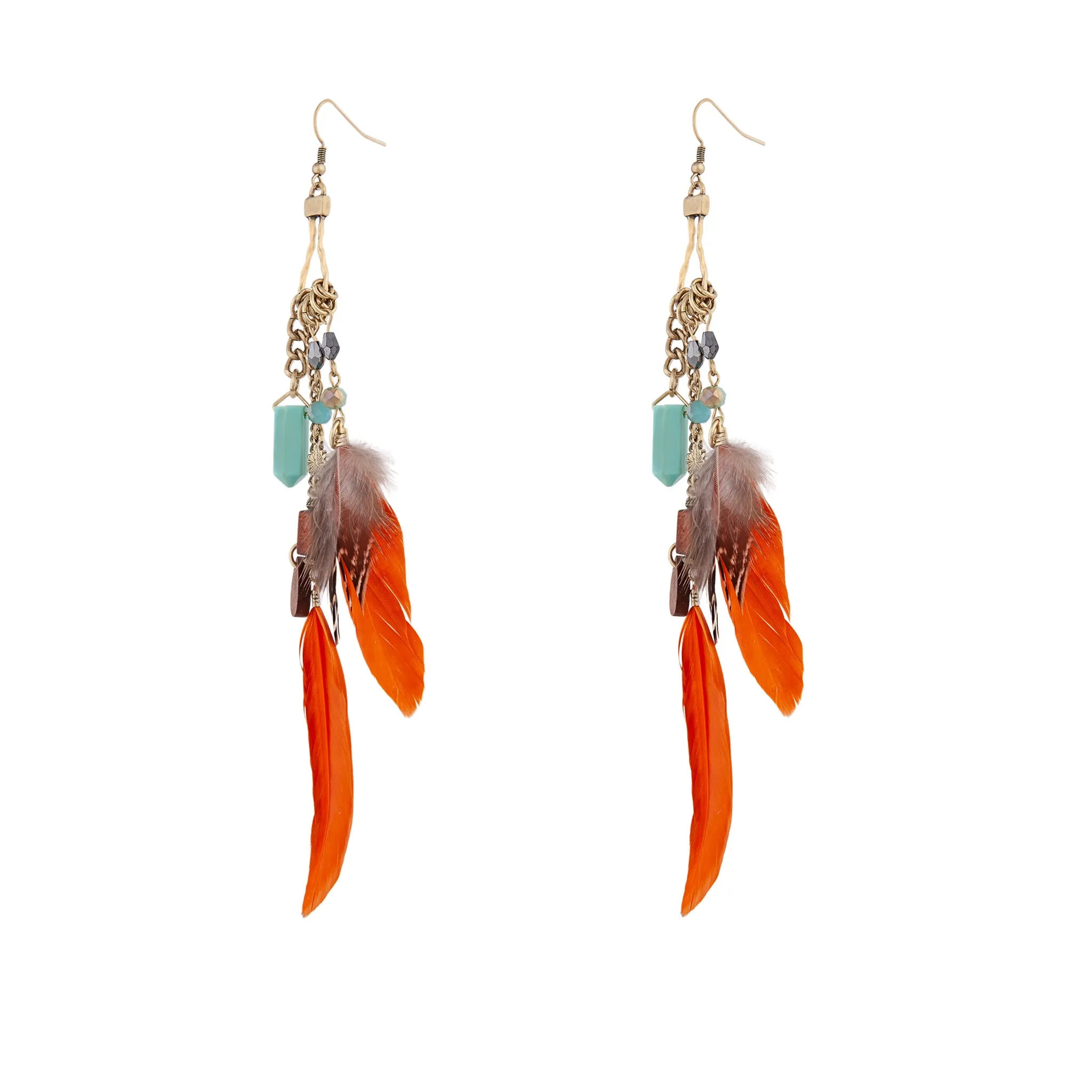 Multicoloured Feather Chain Drop Earrings