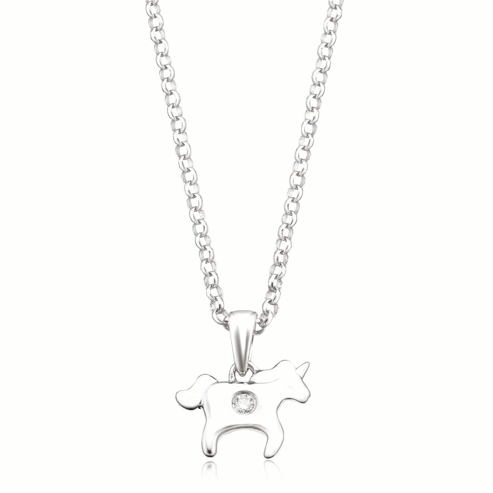 My First Diamond Kids Sterling Silver Round Brilliant Cut Diamond Set Horse Necklace