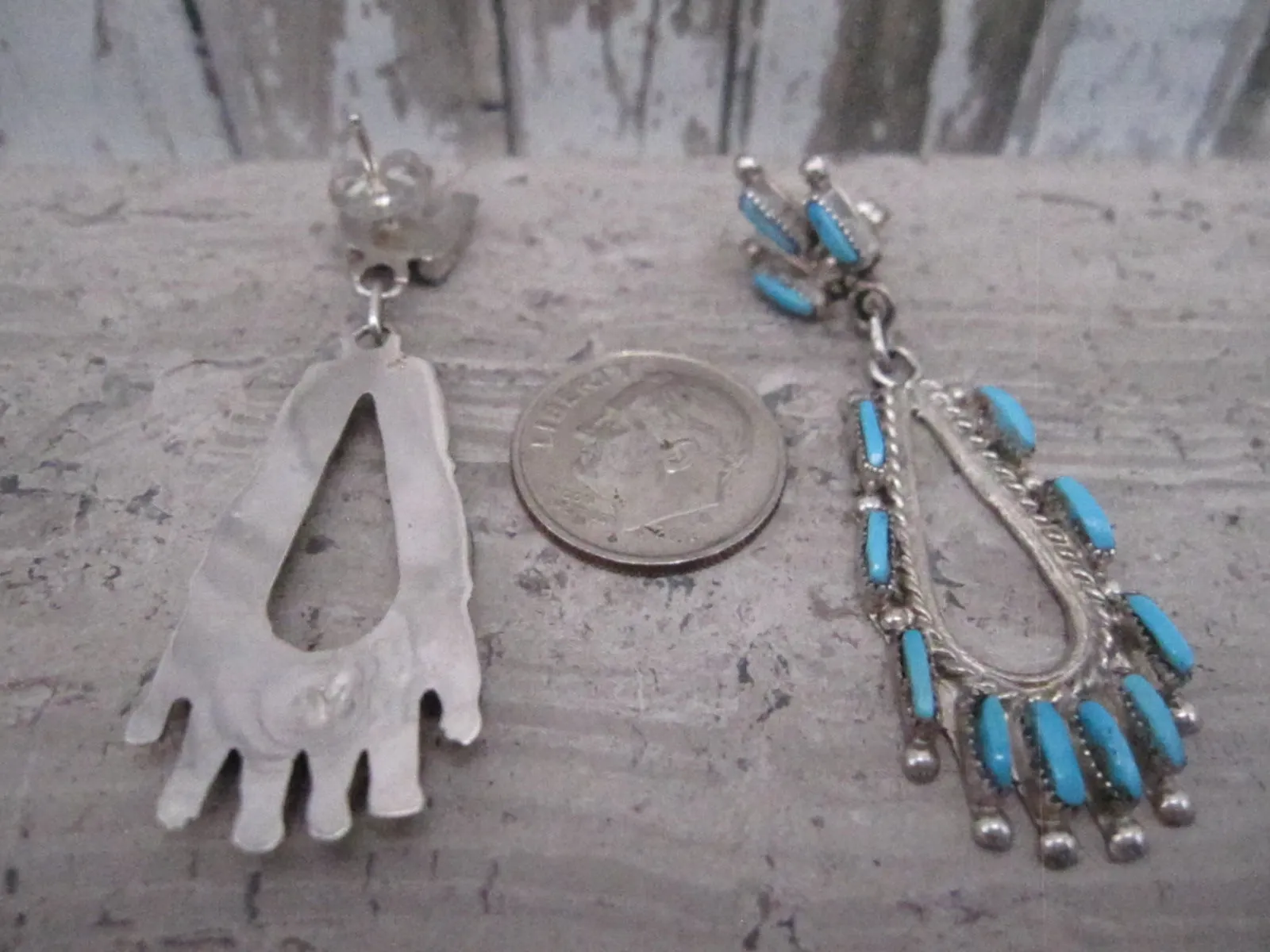 Native American Made Blue Turquoise Needlepoint Dangle Earrings.