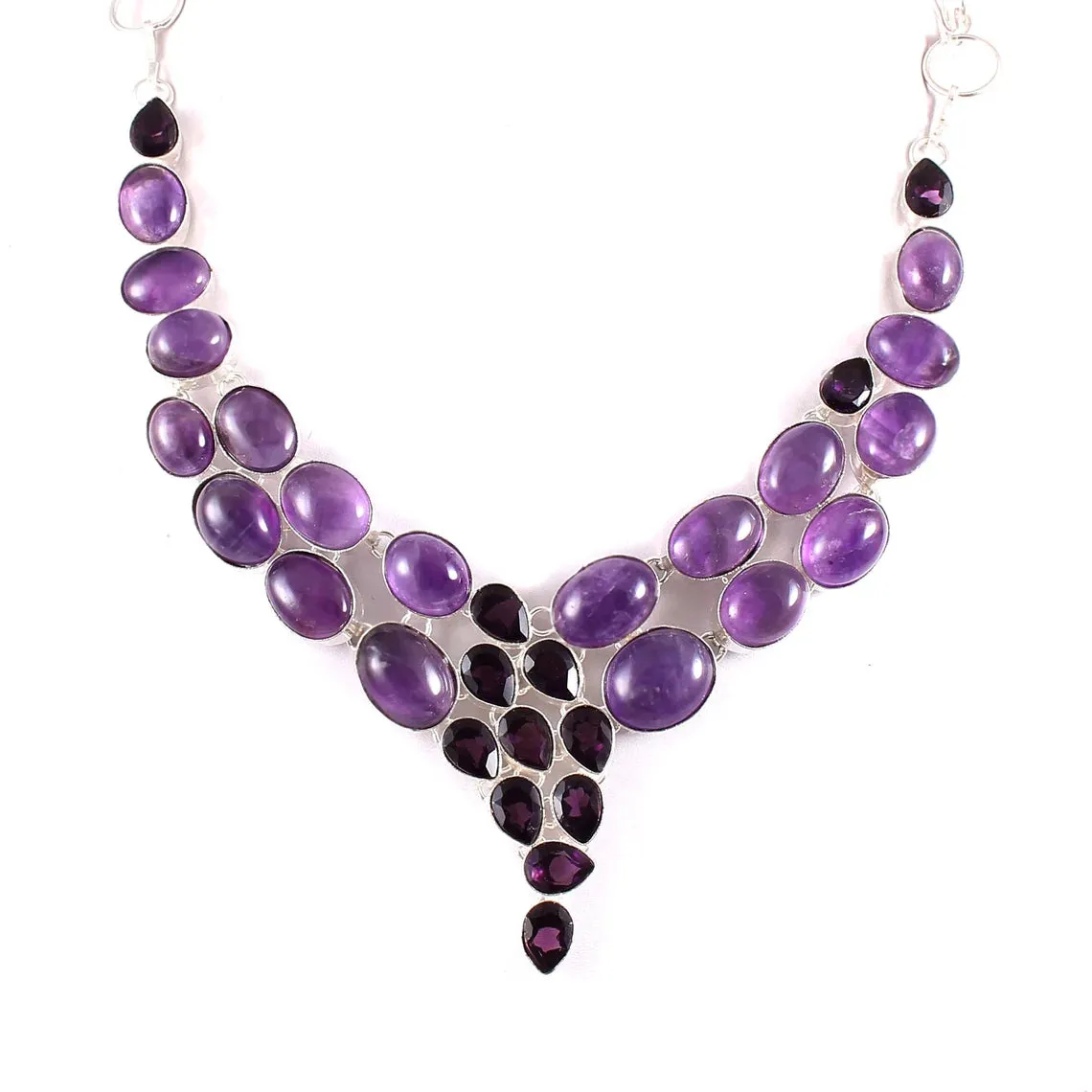 Natural Amethyst Bib Necklace For Women - 925 Sterling Silver Vintage Necklace